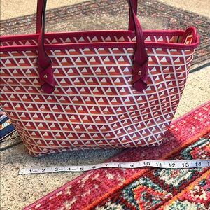 Ralph Lauren Romilly Tile II Pink Orange Geometric Print Tote Shoulder Bag